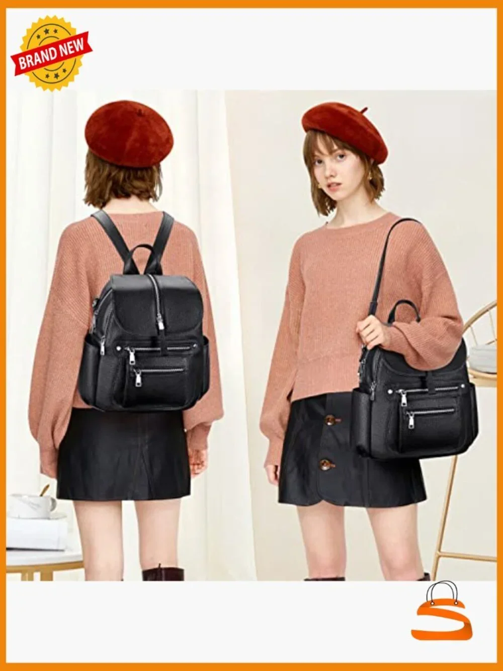 Leather Backpack Purse for Women Casual Handbag Multi Pockets Flap 13